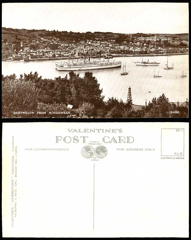Dartmouth from Kingswear Panorama Steamers Steam Ships Boats Yachts Old Postcard