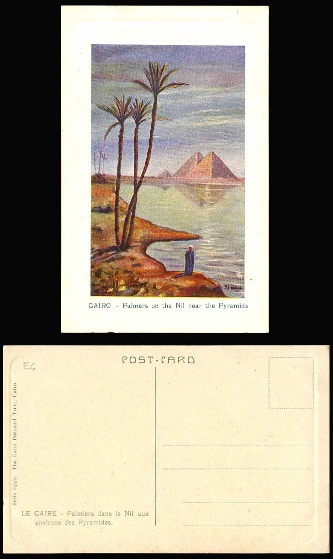 Egypt Old Postcard Cairo Palmers on Nil Nile River Pyramids Palm Tree JA Midiads