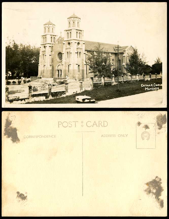 Kenya Old Real Photo Postcard Mombasa Catholic Church Building East Africa B.E.A