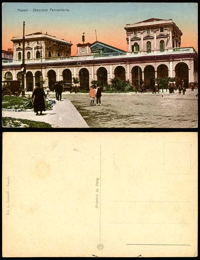 Italy Old Postcard Naples Railway Train Station, Napoli Stazione Ferroviaria Car