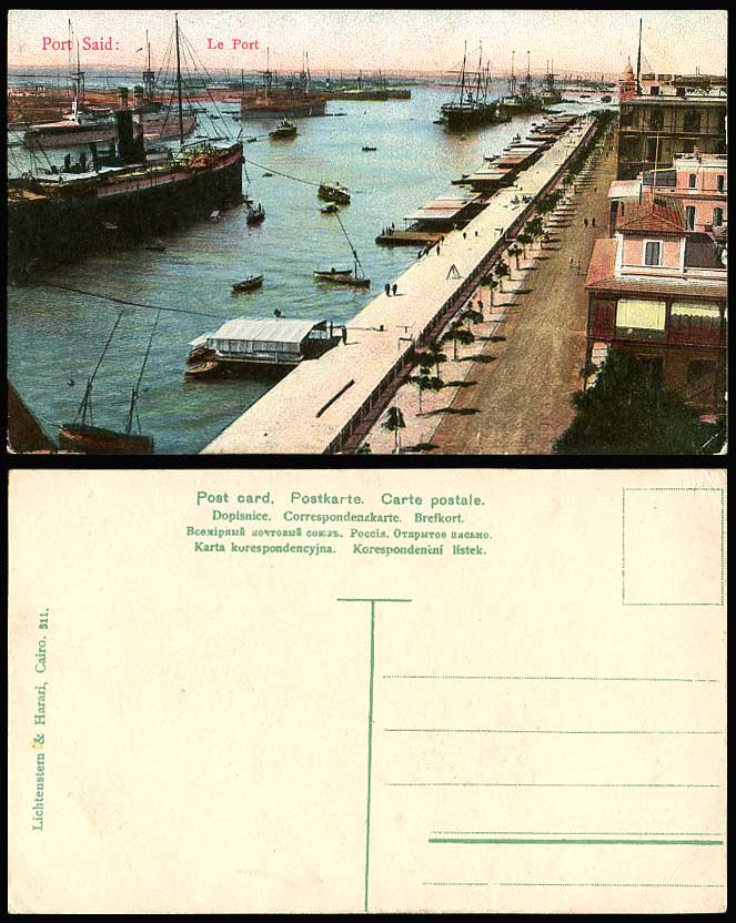 Egypt Old Postcard Port Said Le Port Harbour, Military Vessels Steam Ships Boats