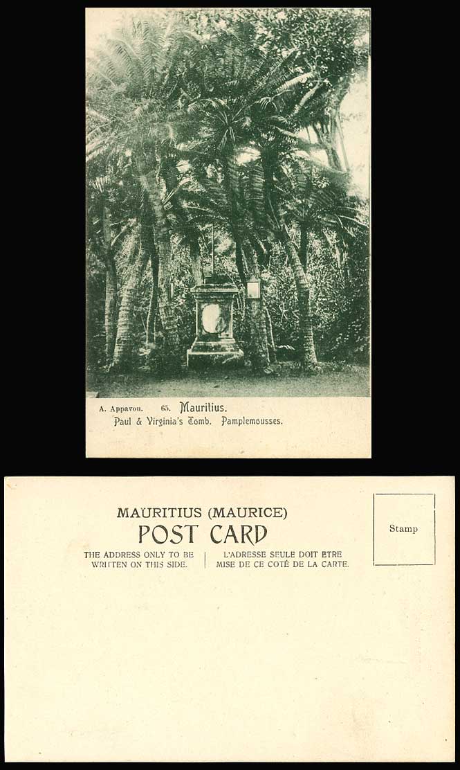 Mauritius Old Postcard Paul and Virginia's Tombs Pamplemousses Botanical Gardens