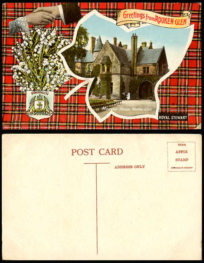 ROUKEN GLEN Mansion House Royal Stewart Glasgow Coat of Arms Fish Old Postcard