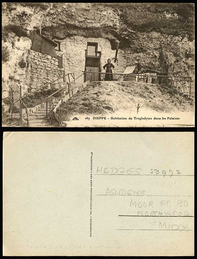 DIEPPE Old Postcard Habitation de Troglodytes dans les Falaises Houses in Cliffs