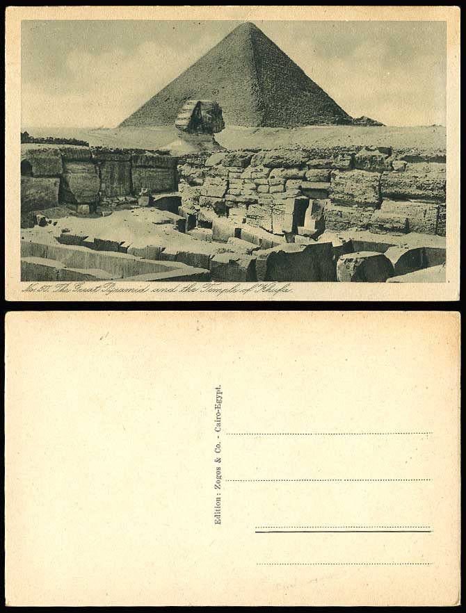 Egypt Old Postcard SPHINX The Great Pyramid & Temple of Khufa Khufu Desert Cairo