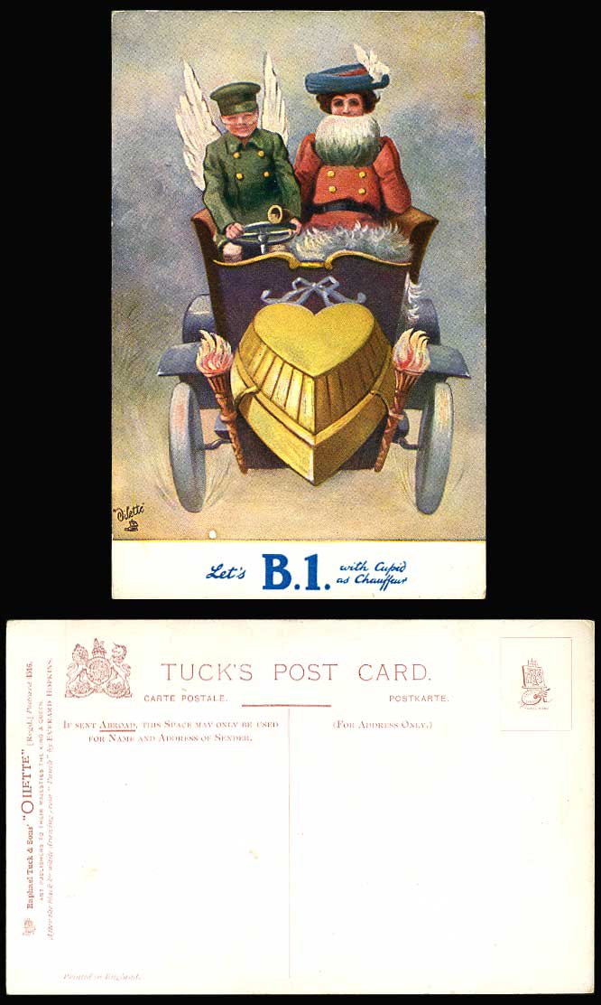 Everard Hopkins Punch Tucks Oilette Lets B1 with Cupid as Chauffeur Old Postcard