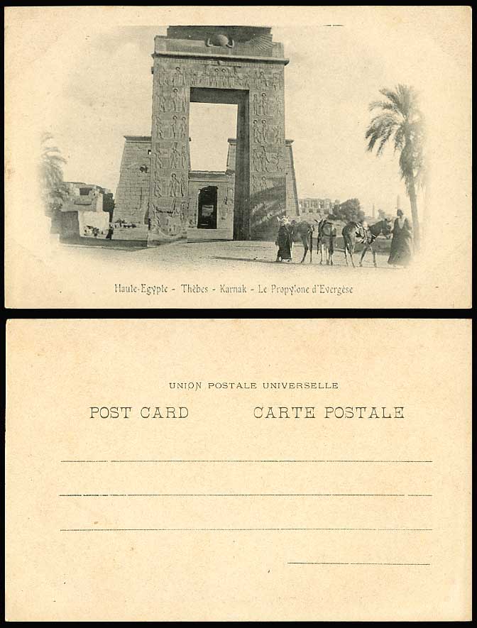 Upper Egypt Old U.B. Postcard THEBES Karnak Le Propylone d'Evergese Gate Donkeys