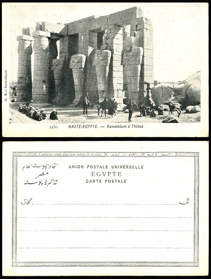Upper Egypt Old UB Postcard RAMESSEUM a THEBES Haute Egypte Soldier Donkey Horse