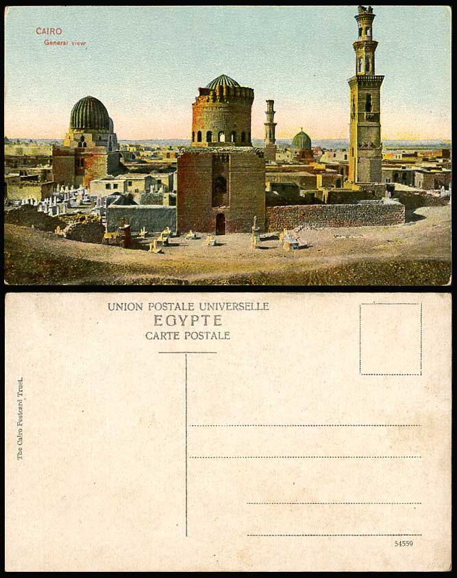 Egypt Old Postcard Cairo Panorama General View Cemetery Churchyard Tombs Towers