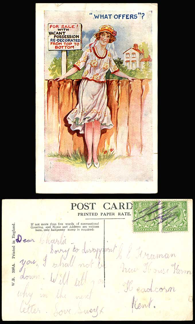 Glamour Lady What Offers? For Sale! Vacant Procession, Re-Decorated Old Postcard