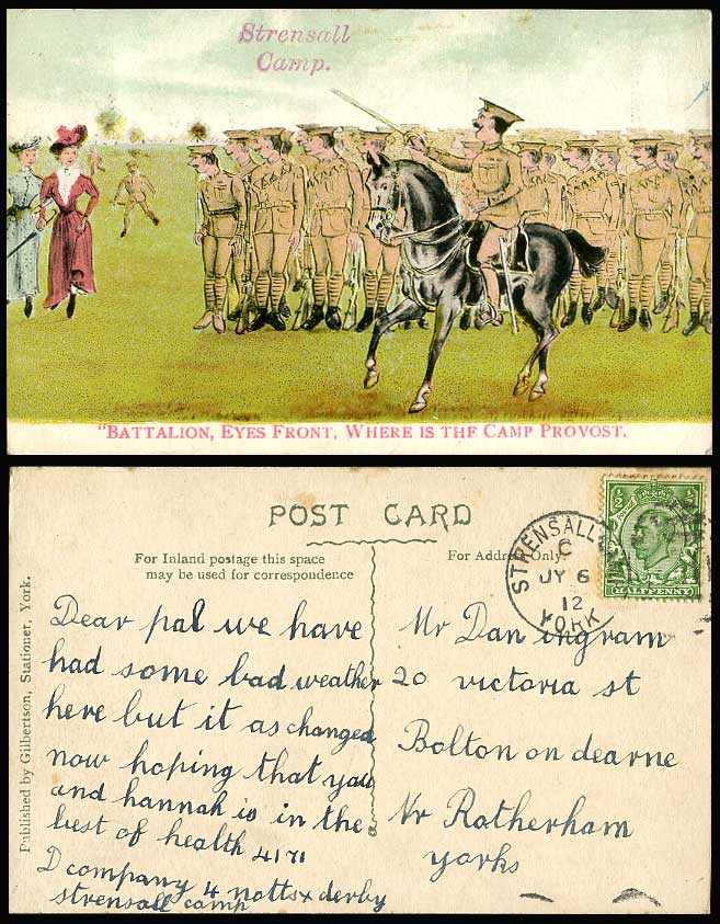 Strensall Camp, Battalion Eyes Front Where is Provost Soldiers 1912 Old Postcard