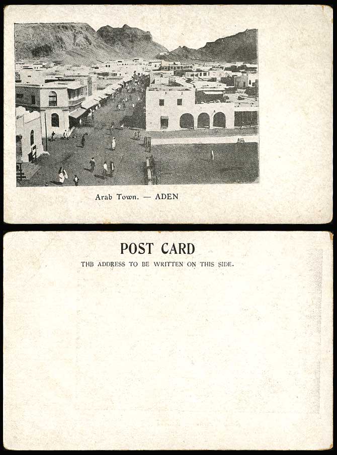 Aden Arabe Arab Town Street Scene Old U.B. Postcard Yemen Mountains General View