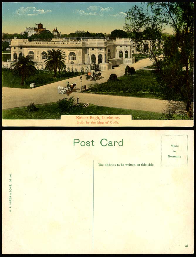 India Old Colour Postcard Kaiser Bagh, Lucknow, Horse Carriages (British Indian)