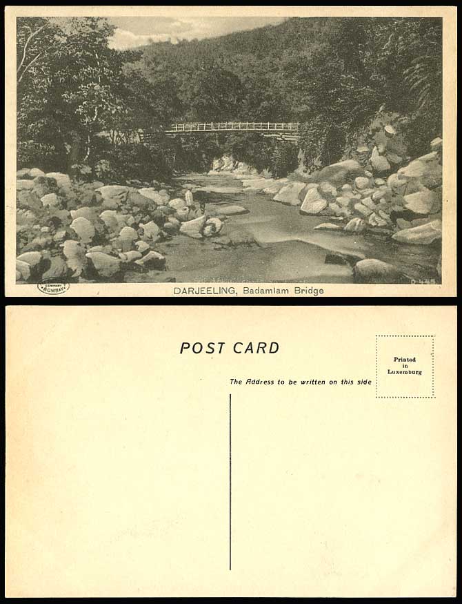 India Old Postcard Darjeeling Badamlam Bridge River Scene, Rocks Hills (British)