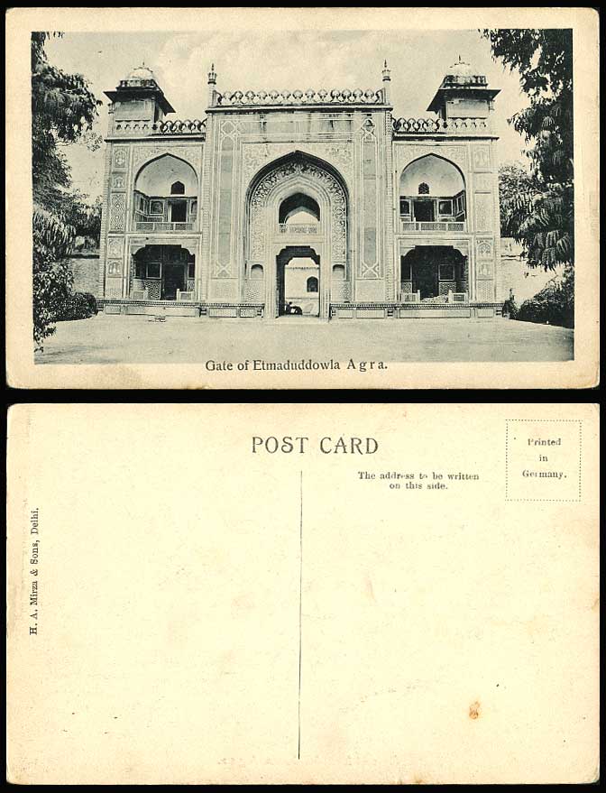 India Old Postcard Gate of Etmaduddowla, Agra, Marble Gateway Leading to Garden