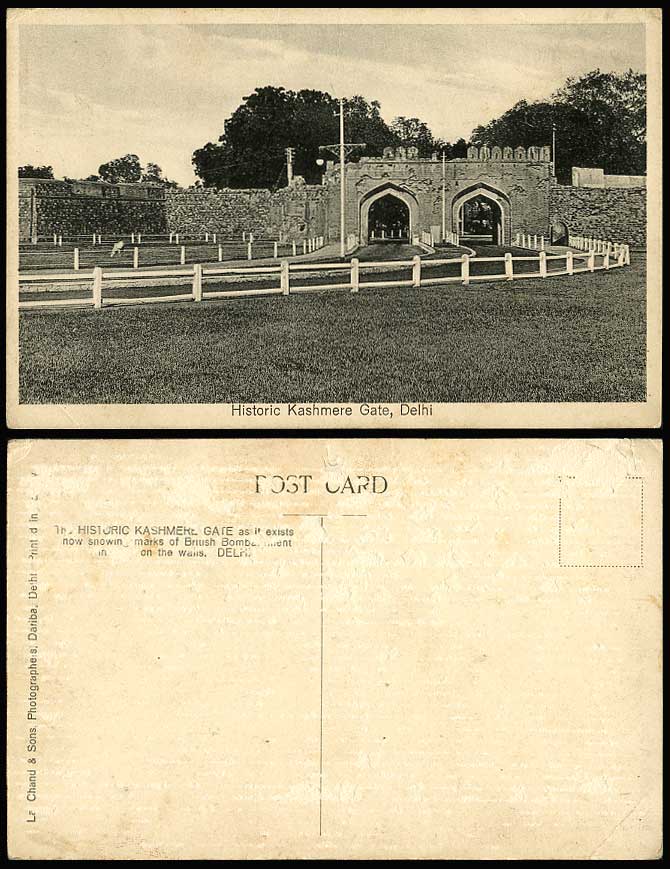 India Old Postcard Historic Kashmere Gate, Delhi, Marks of Bombardment on Walls