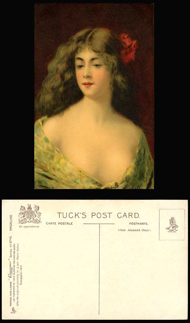 A. Asti Artist Signed Madeline, Glamour Lady Glamorous Woman Old Tuck's Postcard