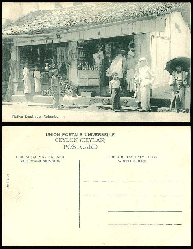 Ceylon Old Postcard Native Boutique, Botique Shop Colombo Shopfront DOG Children