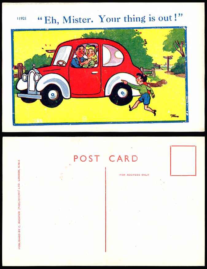 Eh, Mister. Your Thing is Out Saucy Humour Comic Motor Car Motoring Old Postcard