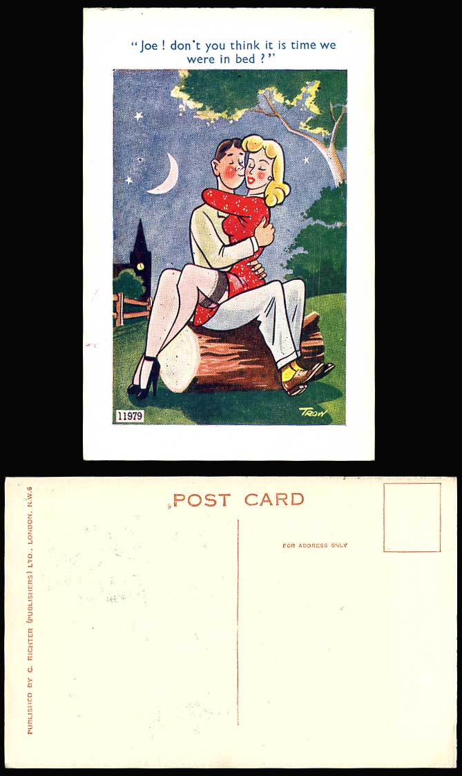 TROW Old Postcard Joe! Don't you think it is time we were in bed? Romance Moon