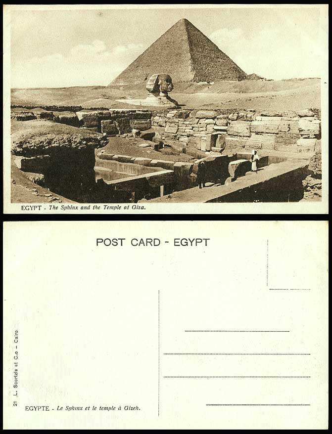 Egypt Old Postcard Cairo The Sphinx and Temple at Giza Pyramid Desert Sand Dunes