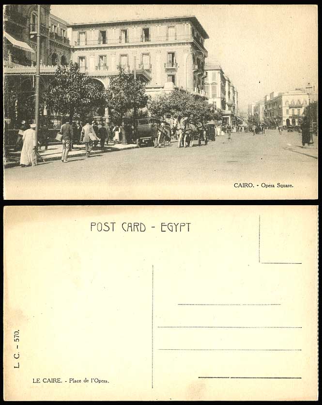 Egypt Old Postcard Cairo, Opera Square Street Scene, Place de l'Opera, Cyclists