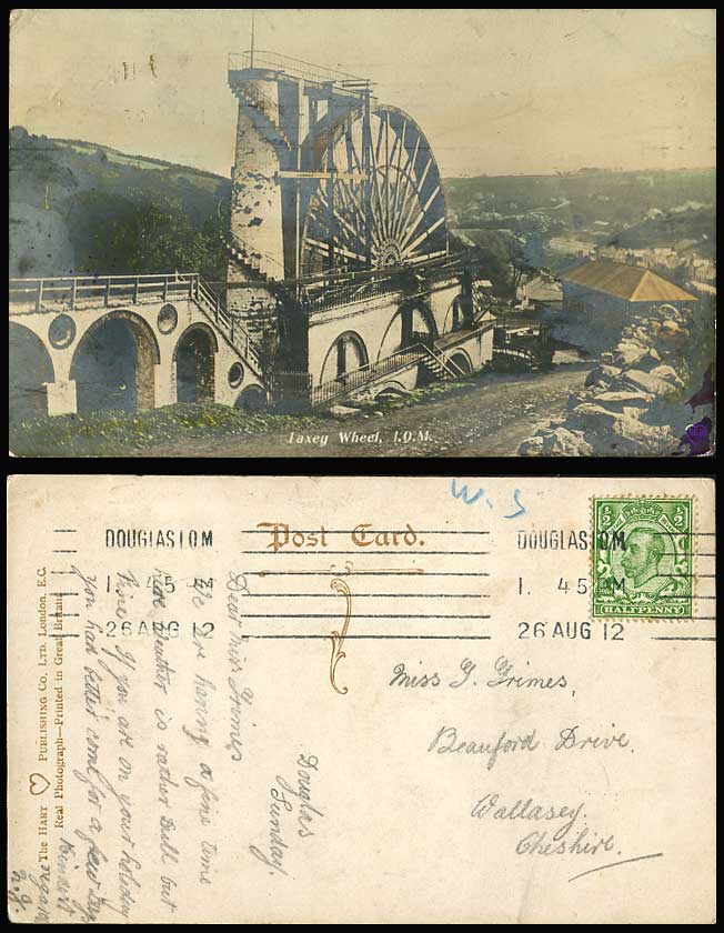 Isle of Man, GREAT LAXEY WHEEL Lady Isabella 1912 Old Colour Real Photo Postcard