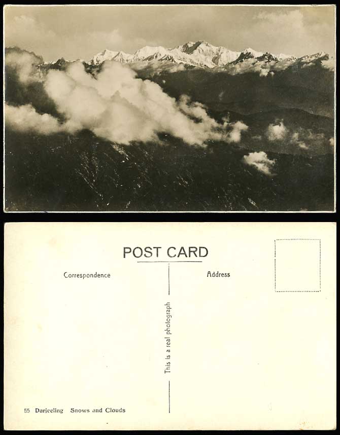 India Old R.P. Postcard Darjeeling Snows and Clouds, Mountains Snowy Range Cloud