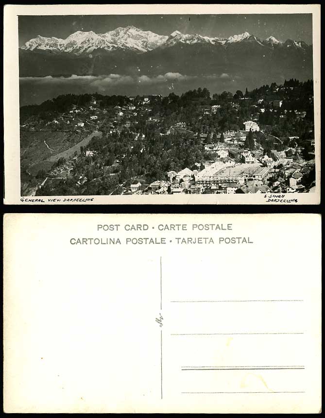 India Old Real Photo Postcard Darjeeling General View & Kangchenjunga Mountains
