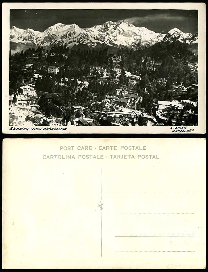 India Old Postcard Darjeeling General View Kangchenjunga 3rd Highest Mt in World