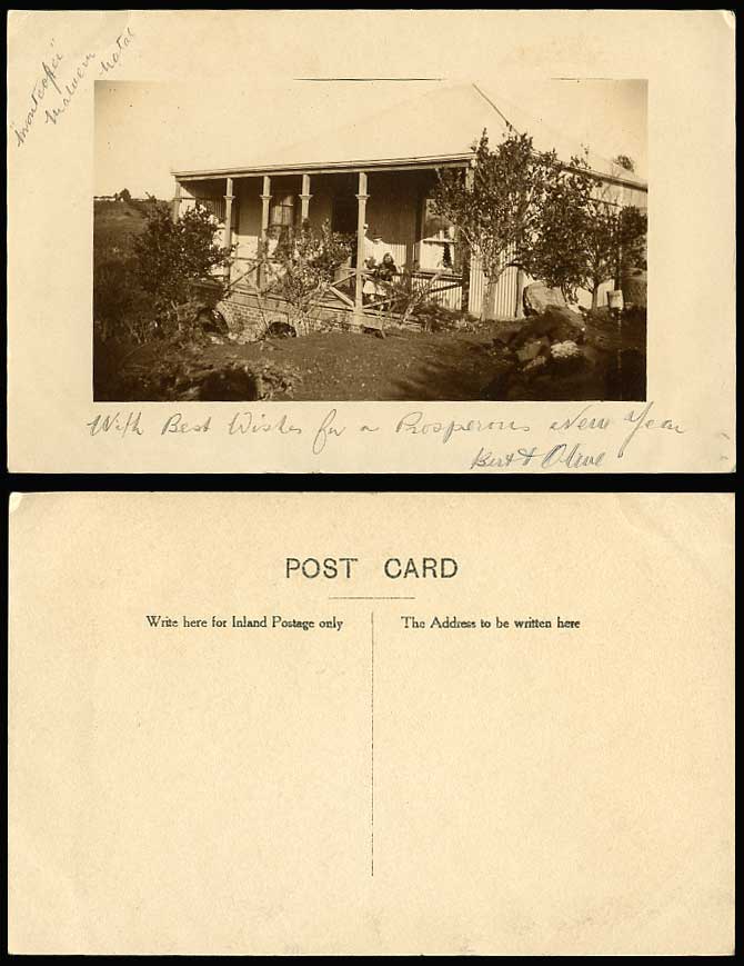 South Africa A House, Man Girls Montcoffer Malvern Natal Old Real Photo Postcard