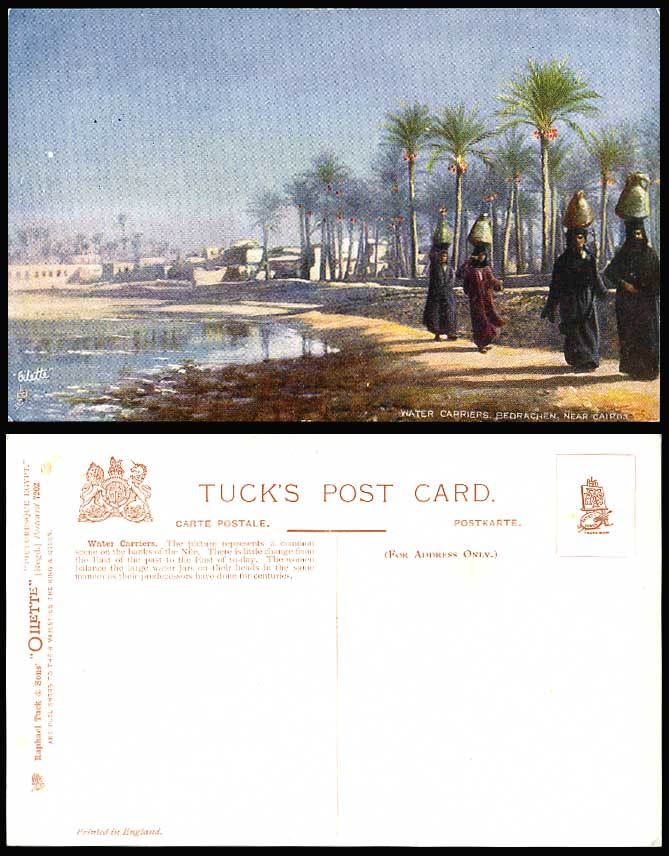 Egypt Old Tuck's Oilette Postcard Water Carriers Bedrachen Cairo Women Nil River