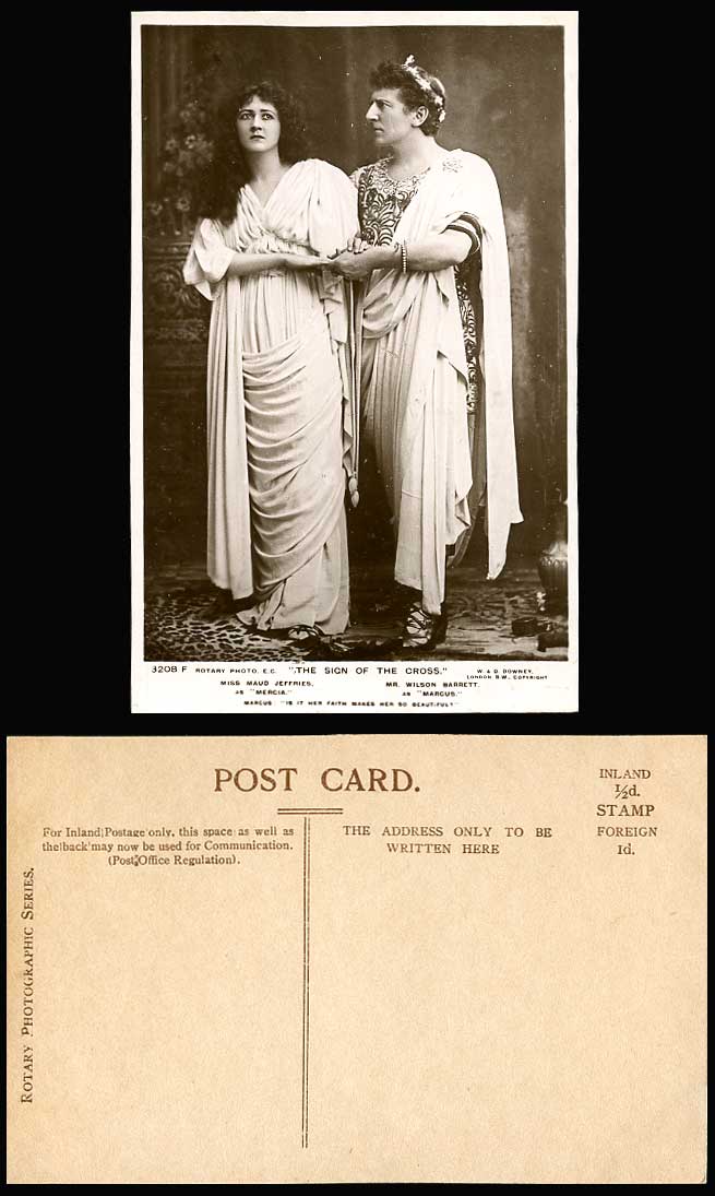 Actor Wilson Barrett Actress Maud Jeffries SIGN OF THE CROSS Marcus Old Postcard