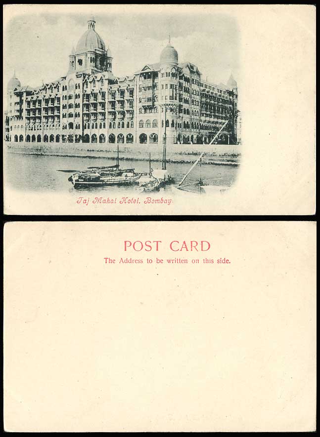 India Old Undivided Back Postcard TAJ MAHAL HOTEL BOMBAY Tajmahal Boats River UB