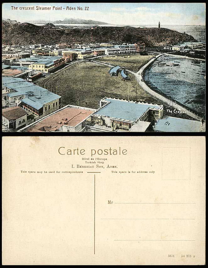 Aden The Crescent Steamer Point, Harbour Boats Panorama Old Hand Tinted Postcard