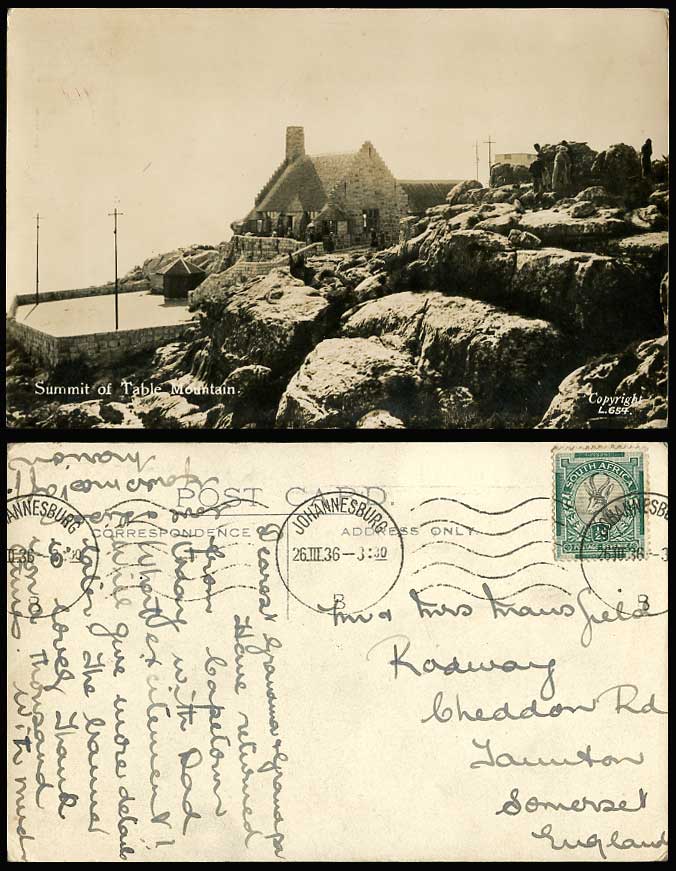 South Africa Summit of Table Mountain Stone House Rock 1/2d 1936 Old RP Postcard