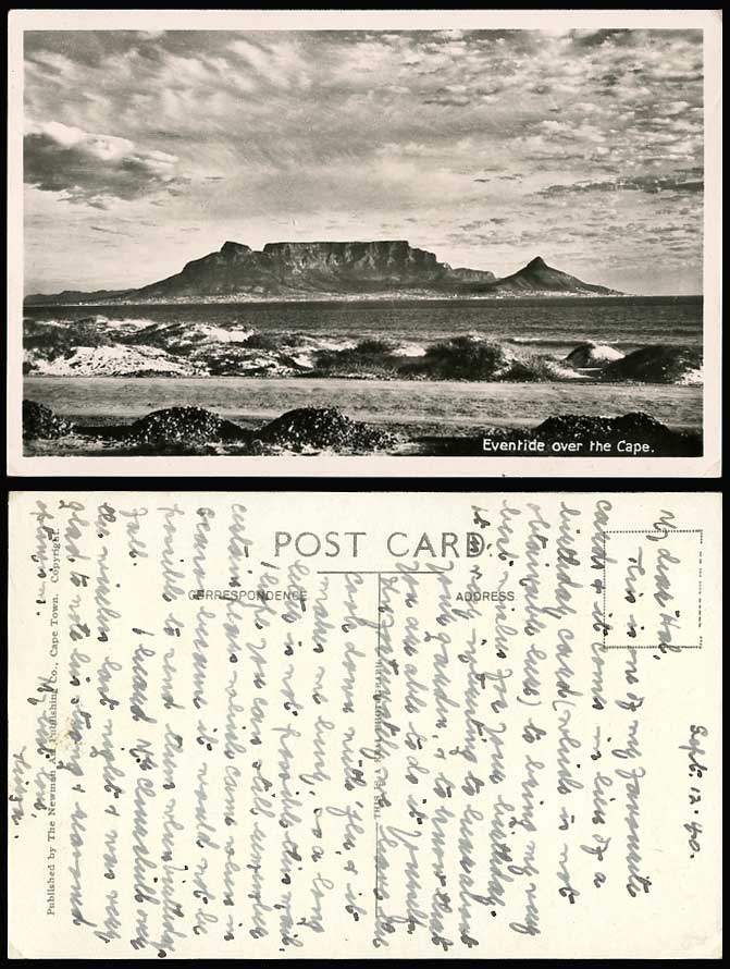South Africa Eventide over the Cape Table Mountain Devils Peak 1940 Old Postcard