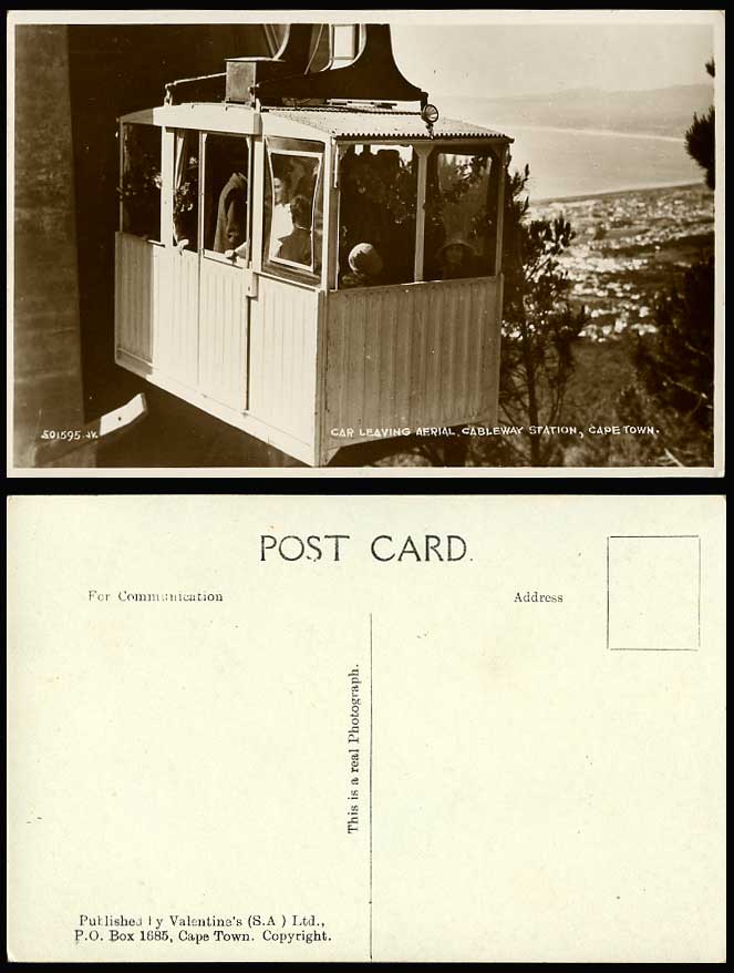 South Africa Cape Town, Car Leaving Aerial Cableway Station Girl Old RP Postcard
