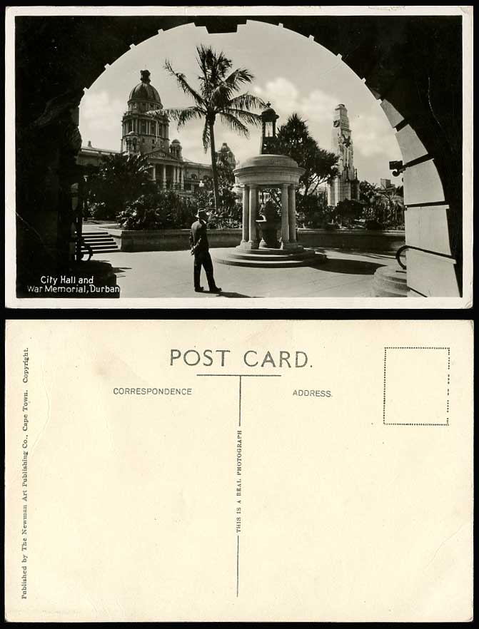 South Africa Durban War Memorial & City Hall Arched Gate Old Real Photo Postcard