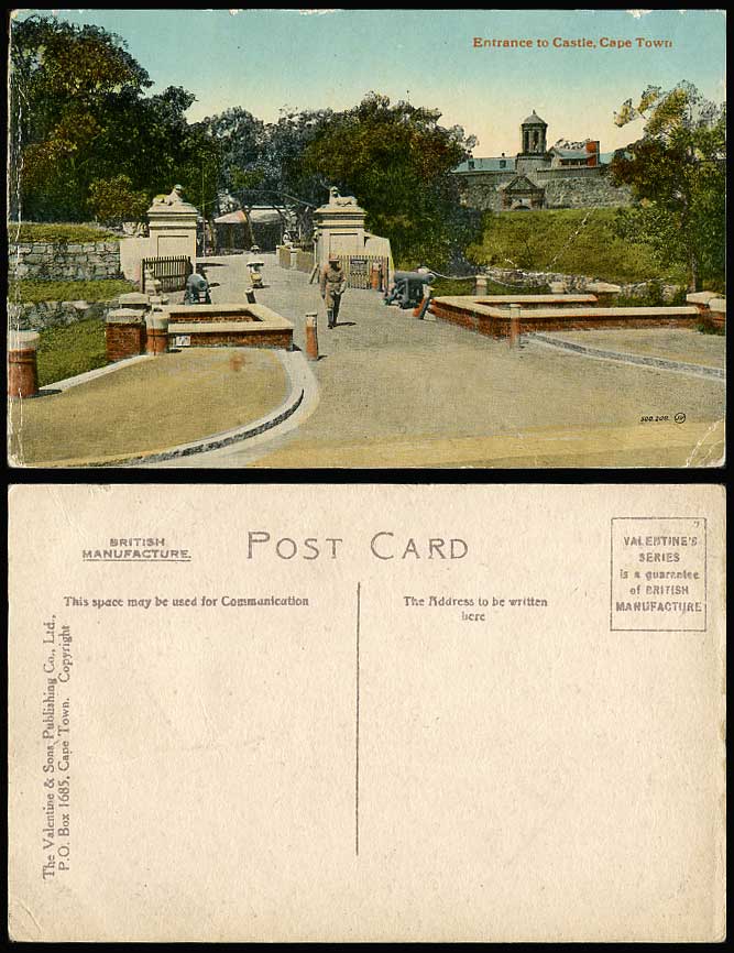 South Africa Cape Town, Entrance to CASTLE Cannons & Soldier Old Colour Postcard