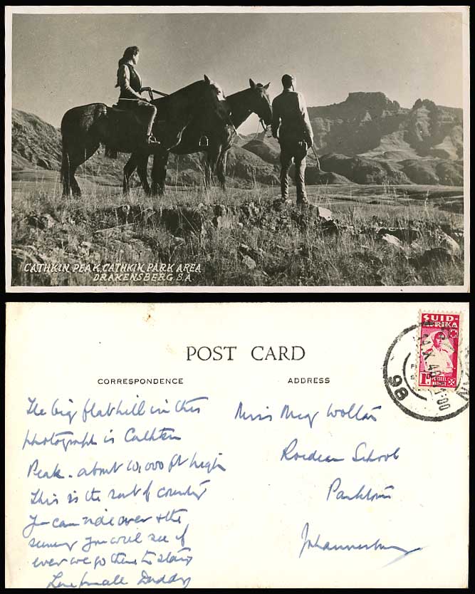 South Africa Drakensberg, Cathkin Peak Cathkin Park, Red Cross 1946 Old Postcard