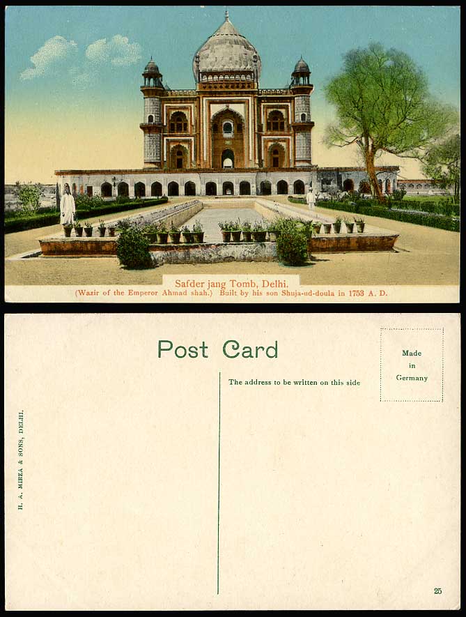 India Old Color Postcard Delhi SAFDER JANG TOMB Wazir Emperor Ahmad Shah 1753 AD