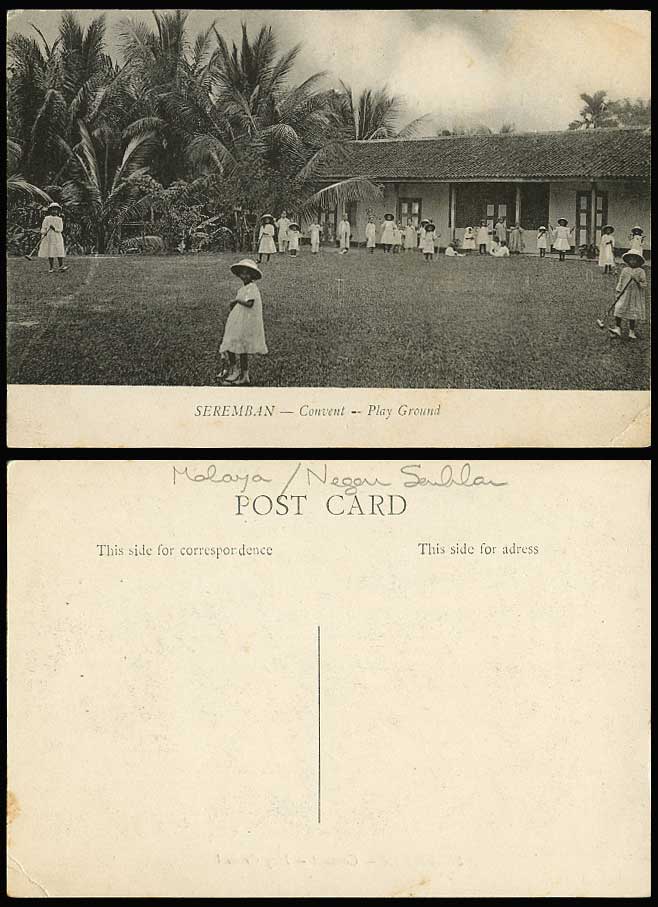 Negeri Sembilan Convent Play Ground Little Girls Croquet & Skipping Old Postcard
