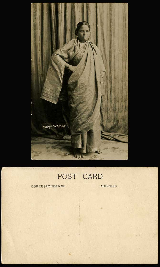 Singapore Old Real Photo Postcard Tamil Woman Lady Barefoot Traditional Costumes