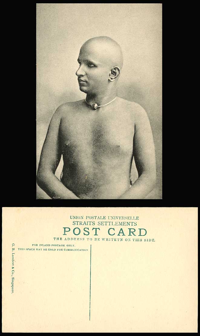 Singapore Straits Settlements Malaya Old Postcard India Man Priest Monk Necklace