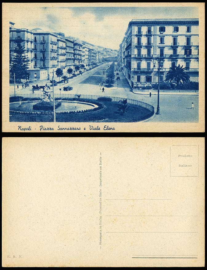 Italy Old Postcard Napoli NAPLES Piazza Sannazzaro, Viale Elena Street Scene Car
