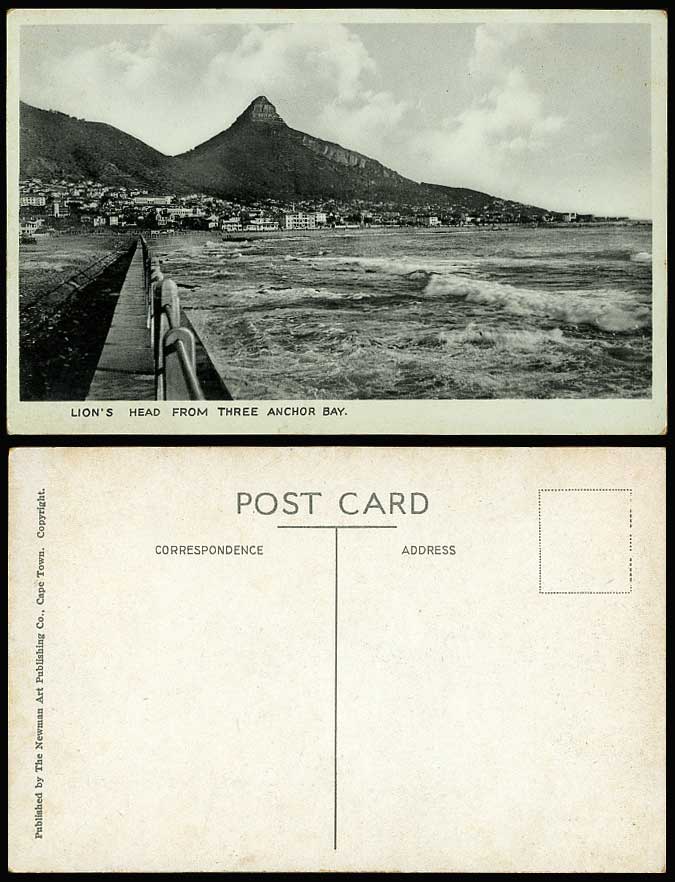 South Africa Old Postcard Lion's Head from Three Anchor Bay Panorama & Mountains
