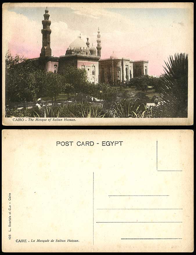Egypt Old Hand Tinted Postcard Cairo, Mosque of Sultan Hassan Mosquee, Le Caire