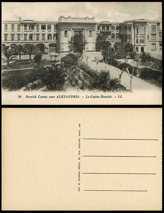 Egypt Old Postcard Alexandrie Ramleh Casino near Alexandria Gardens Tree L.L. 30