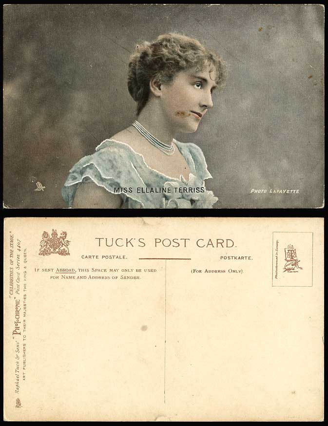 Actress Miss ELLALINE TERRISS, Tuck's Celebrities of The Stage 4407 Old Postcard